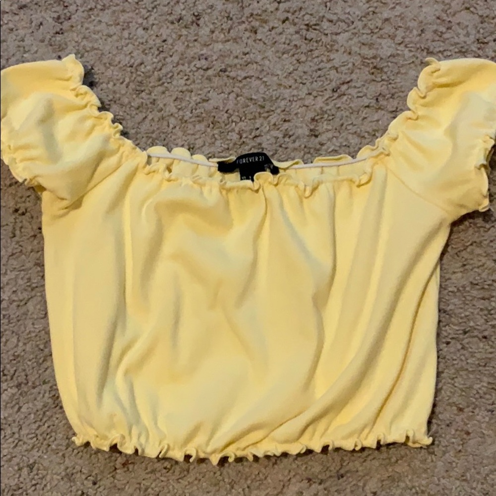 yellow cropped off the shoulder top